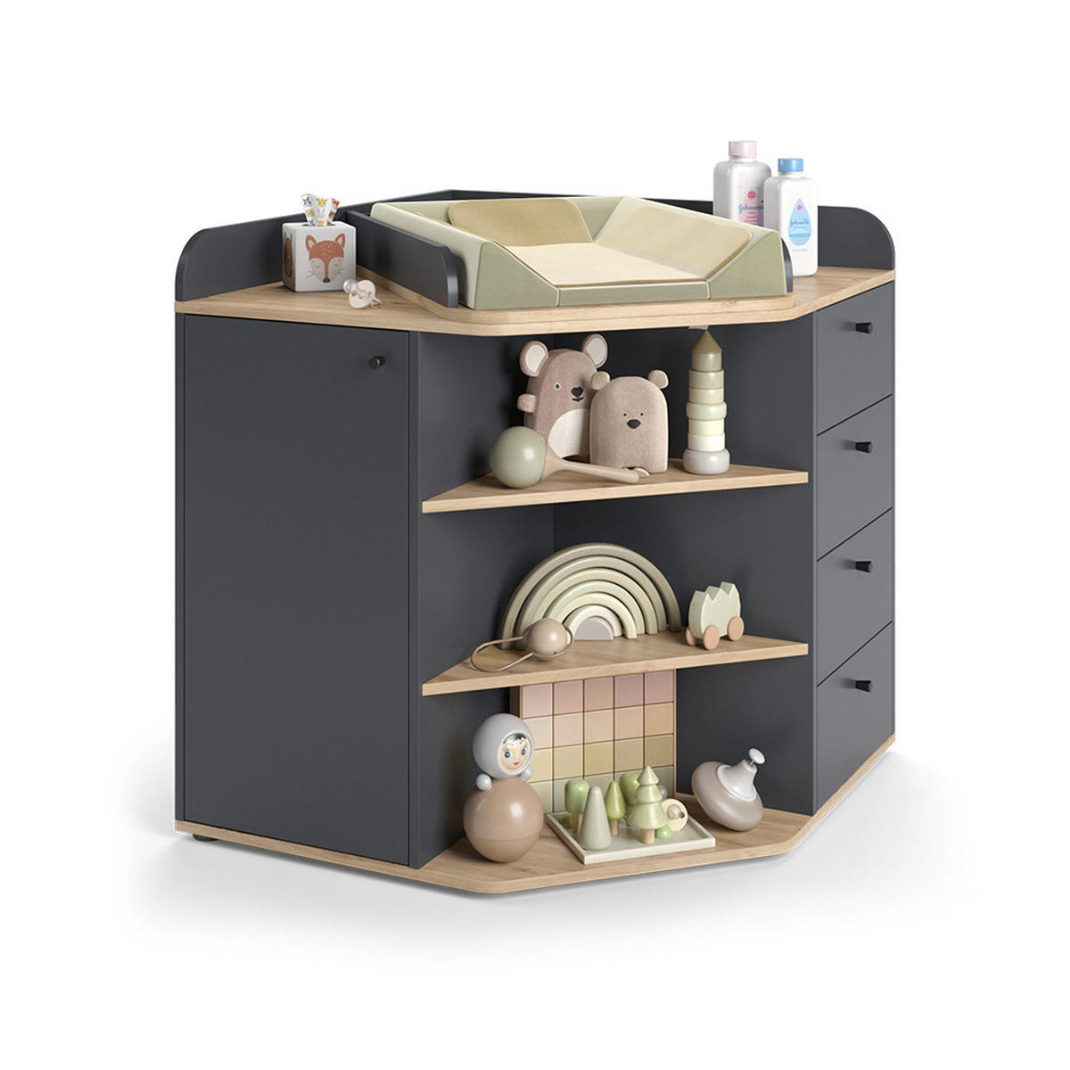 WICKELKOMMODE Aria Anthrazit 85 x 90 cm mit Regalen und 4 Schubladen - Anthrazit, Holzwerkstoff (85/90/85cm) - Vicco