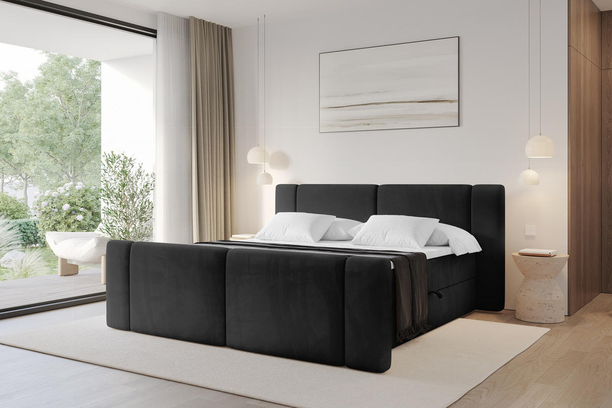 BOXBETT mit Matratze H3 - EVON Zanozek - 120x200 cm Schwarz - Schwarz, Holzwerkstoff (120/200cm) - ALTDECOR