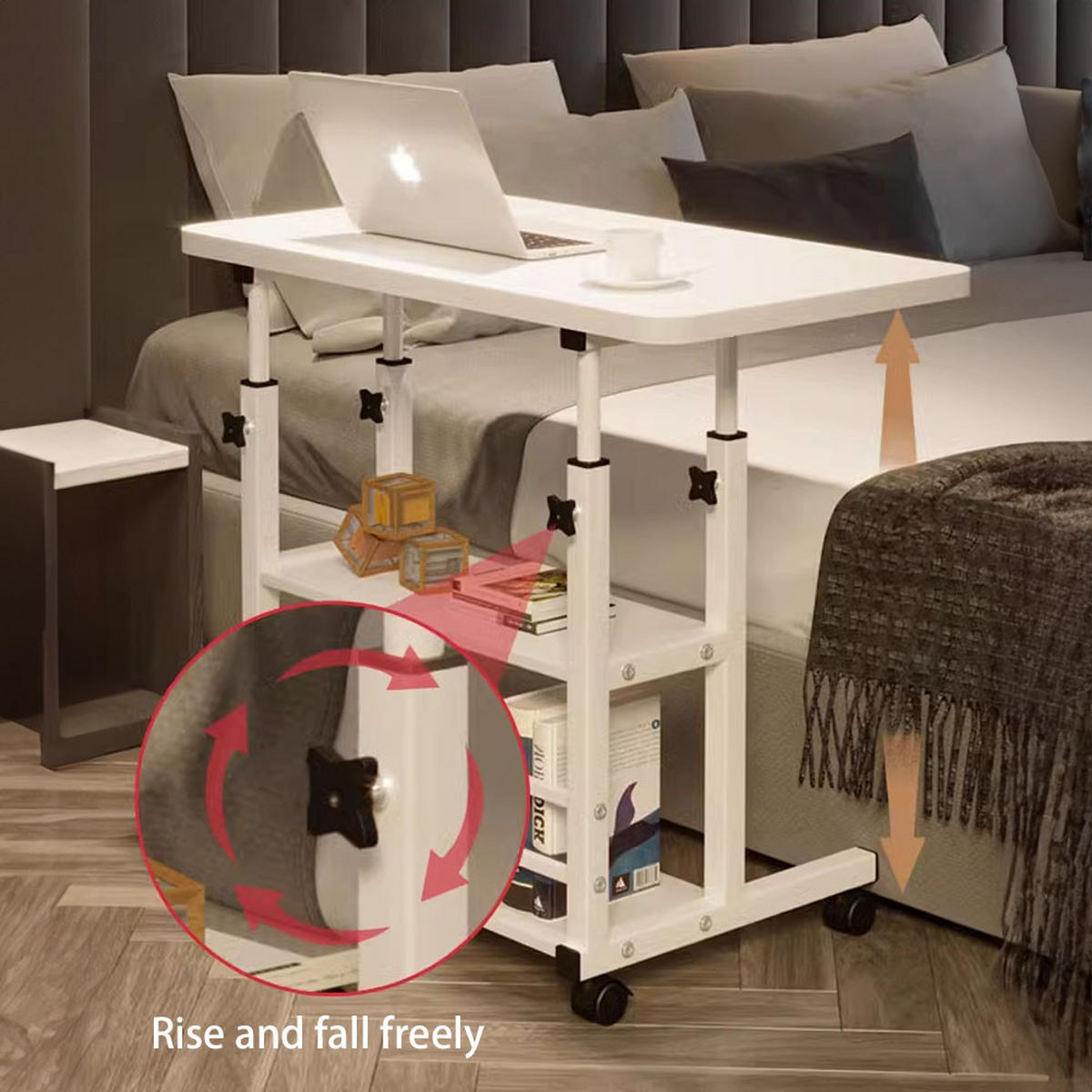 LAPTOPTISCH mit Rollen Ablageflächen und feststellbaren Höheverstellbar aus MDF in Weiß - Weiß, Metall (60/37/90cm) - Livingandhome