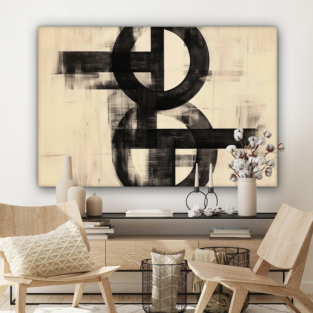 LEINWANDBILD Kreise - Balken - Schwarz - Abstrakt Groß 140x90 cm - Schwarz, Textil (140/90cm) - MuchoWow