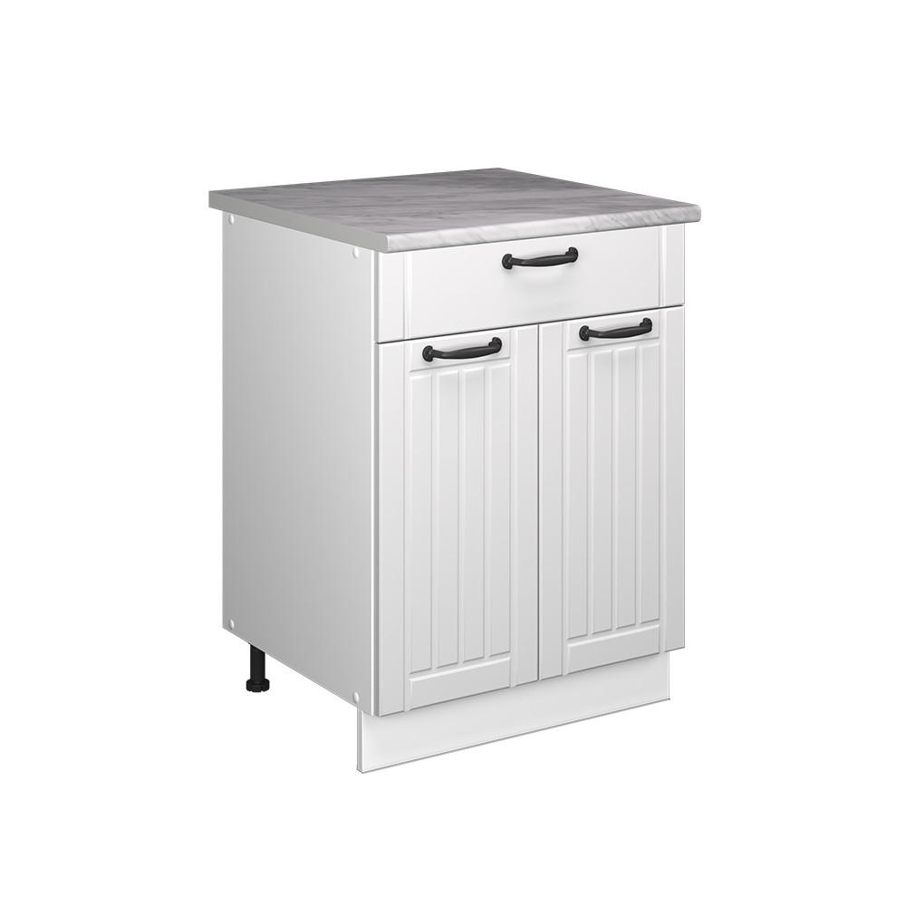 UNTERSCHRANK FÜR SPÜLE/KOCHFELD Fame-Line, Weiß Landhaus/Weiß, 60 cm mit Schublade, AP Marmor - Weiß, Holzwerkstoff (60/82/60cm) - Vicco