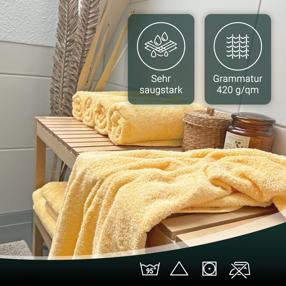 SAUNATUCH, 2er-Set, 70x200 cm, 100% Baumwolle, Gelb - Gelb, Textil (70/200cm) - Zollner