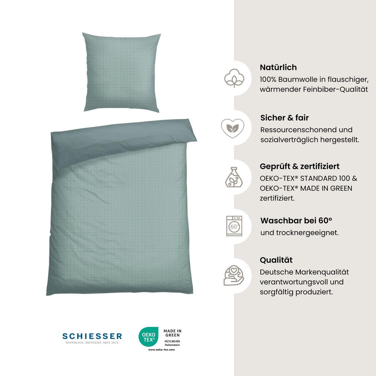 BETTWÄSCHESET Lucy - Feinbiber - 2-teilig - 155 x 220 cm - Petrol - Petrol, Textil (155/220cm) - SCHIESSER