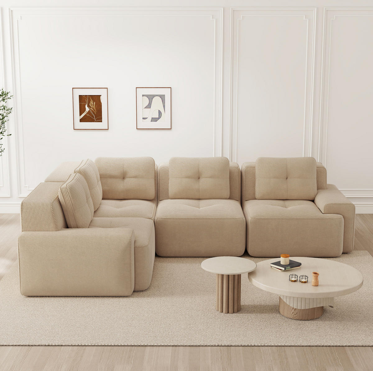 ECKSOFA modular Cord Beige - Beige, Kunststoff (104/382cm) - Meubliv