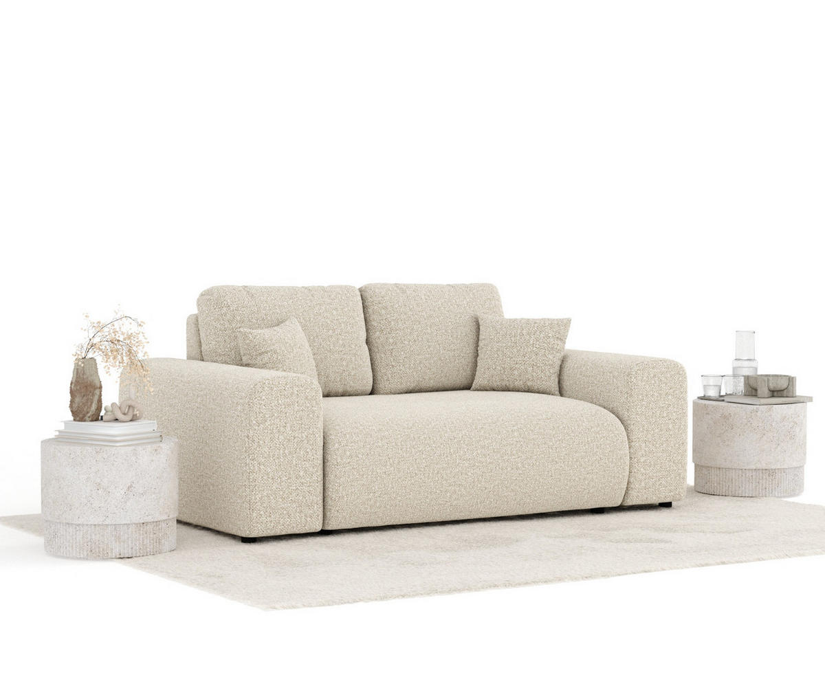 2-SITZER-SOFA Zanzibar Beige Plüschstoff - Beige/Schwarz, Holz/Holzwerkstoff (178/79/108cm) - Maison de Reve