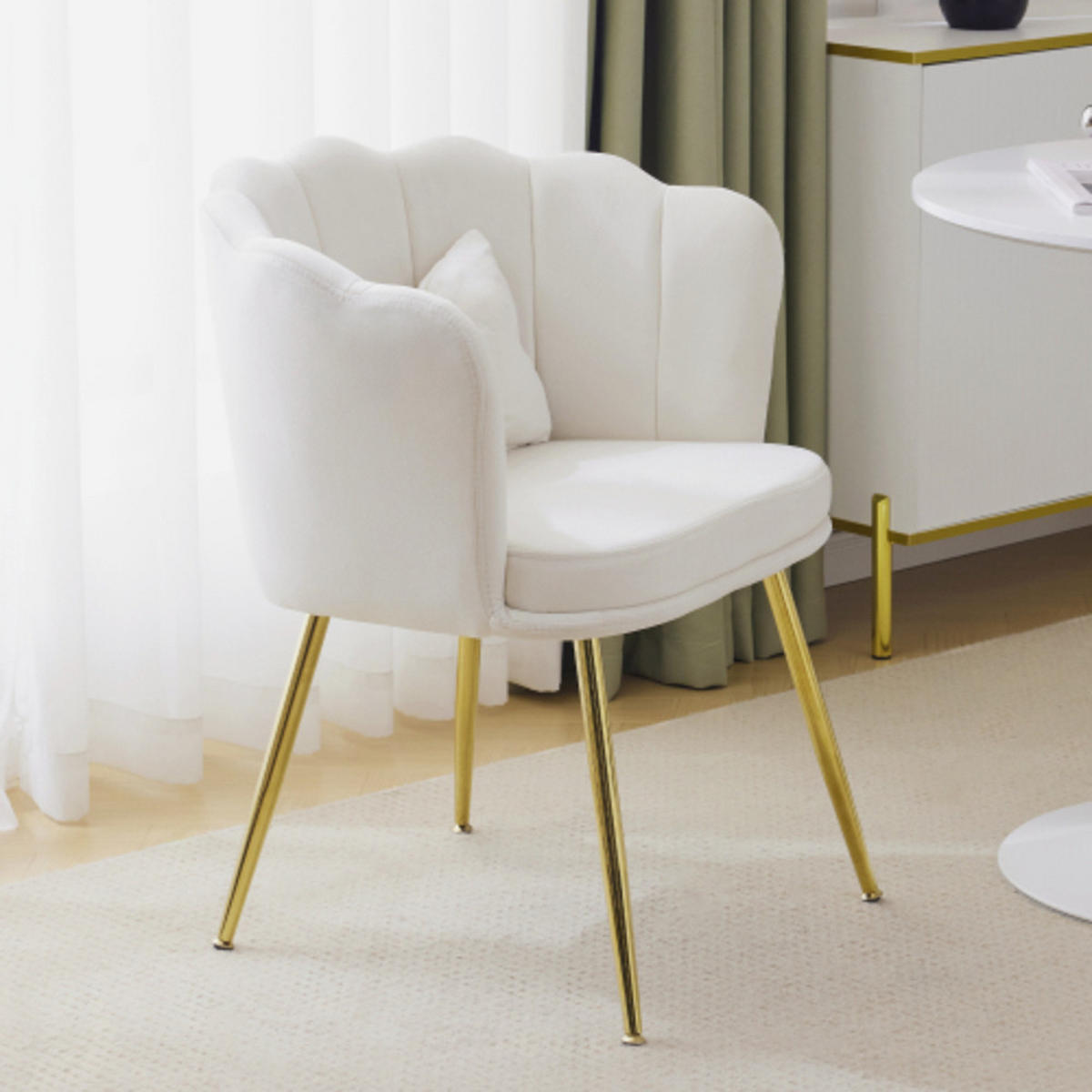 SESSEL aus Samt 63×58×77 mit vergoldete Beine, weiß - Weiß, Textil (58/77/63cm) - Luhomfu