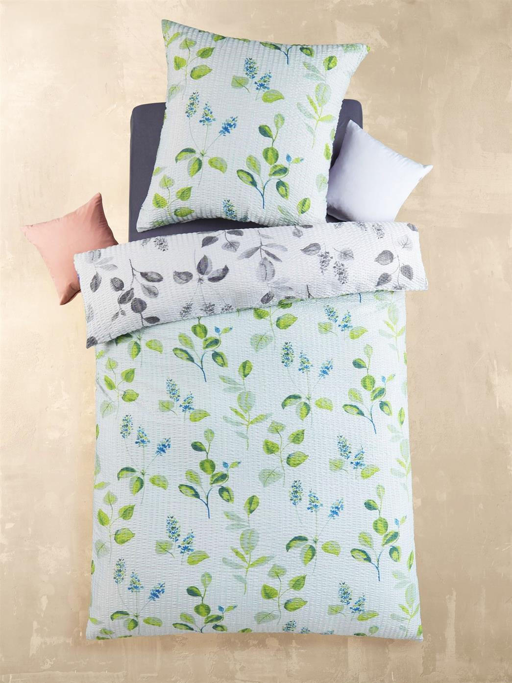 SEERSUCKER-BETTWÄSCHE 135x200 Kariert Sommer Bettbezug Bügelfrei aus 100% Polyester, Mikrofaser Bettbezüge Grau Grün - Grün, Textil (135/200cm) - Carpe Sonno