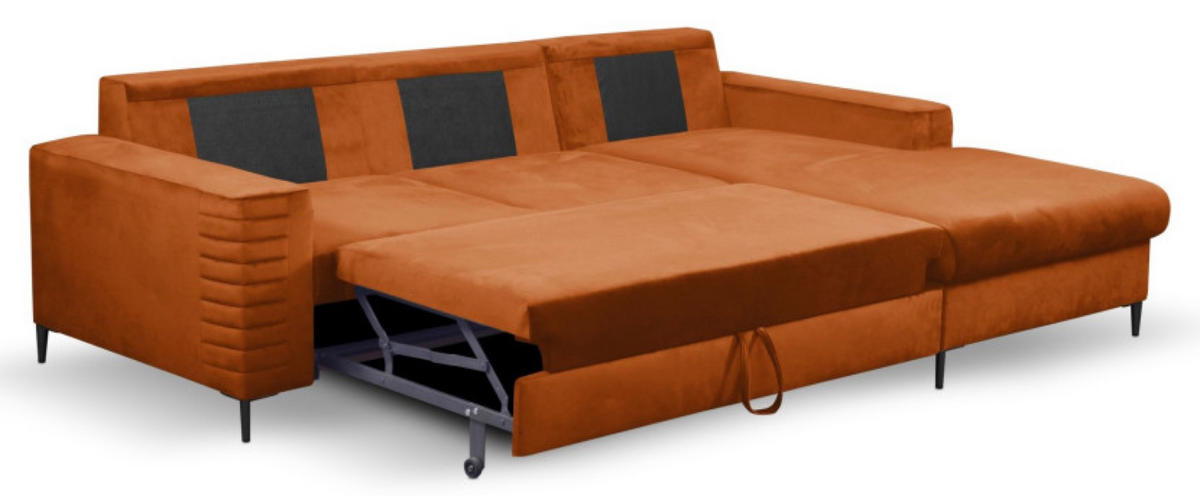 ECKSOFA Rostfarben OLI Ausziehbar Mit Kopfstütze Und Bettkasten Rechts - Kupferfarben, Textil (253/165cm) - Sepro Meble