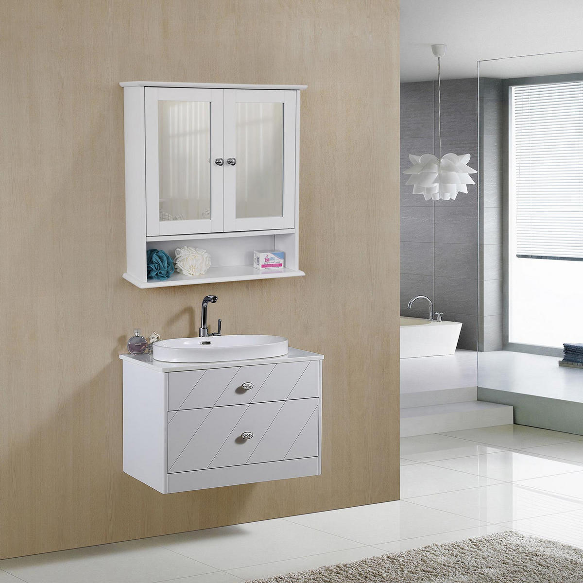 SPIEGELSCHRANK BADEZIMMERSCHRANK - Weiß, Holzwerkstoff (58/13/56cm) - Hansiro