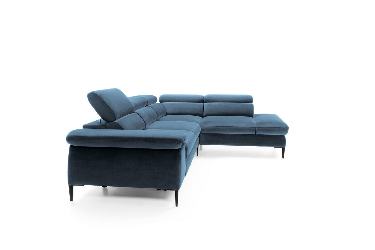 ECKSOFA MESTO Blau Velours-Stoff mit Schlaffunktion - Blau, Holz (280/214cm) - MASSENO
