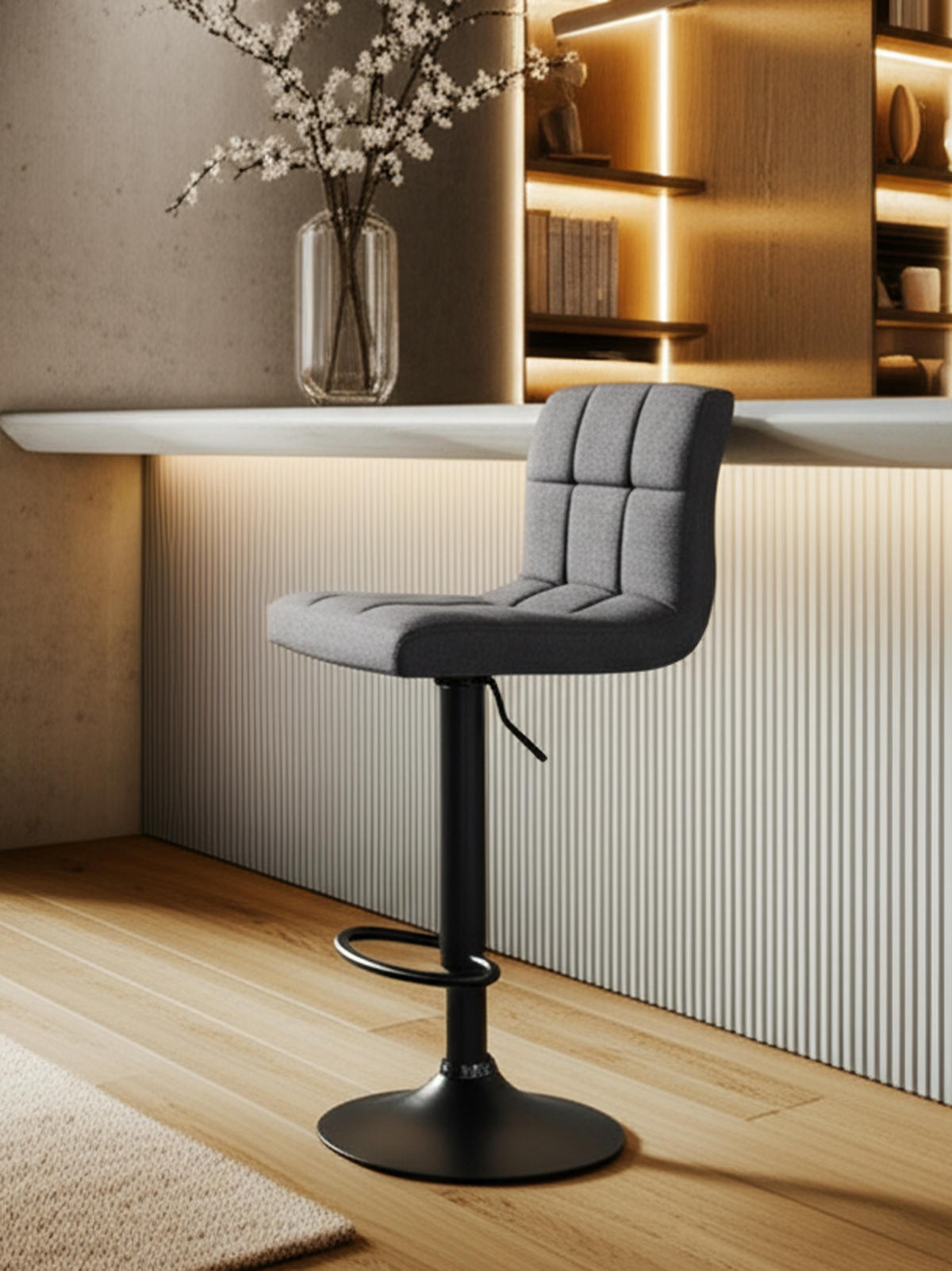 BARHOCKER 2er Set Cala Stoff schwarz hellgrau - Schwarz/Grau, Textil/Metall (46/114/47cm) - TPFLiving