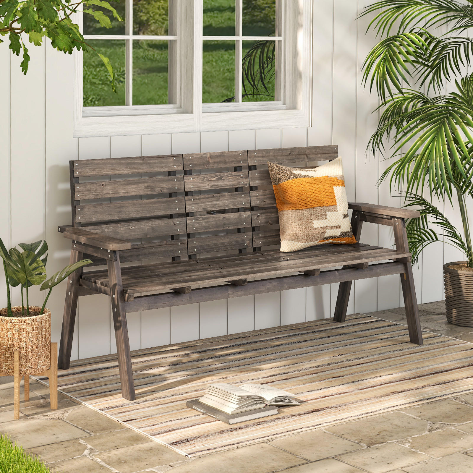 GARTENBANK Kaffee - Braun, Holz (64/86/160cm) - COSTWAY