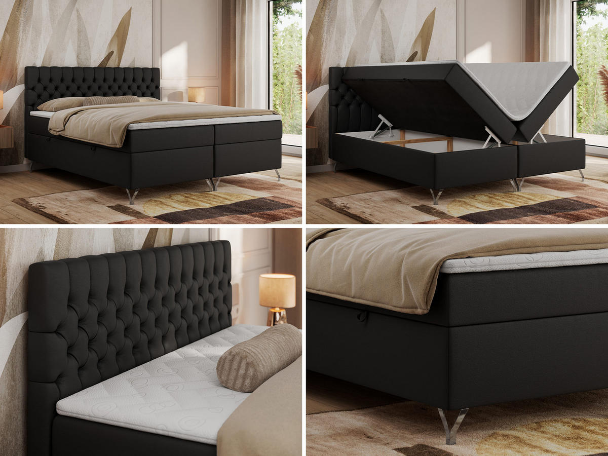 BOXBETT GRIMALDI 140/200 Schwarz Kunstleder - H4 - Schwarz, Holz/Textil (140/200cm) - MKS