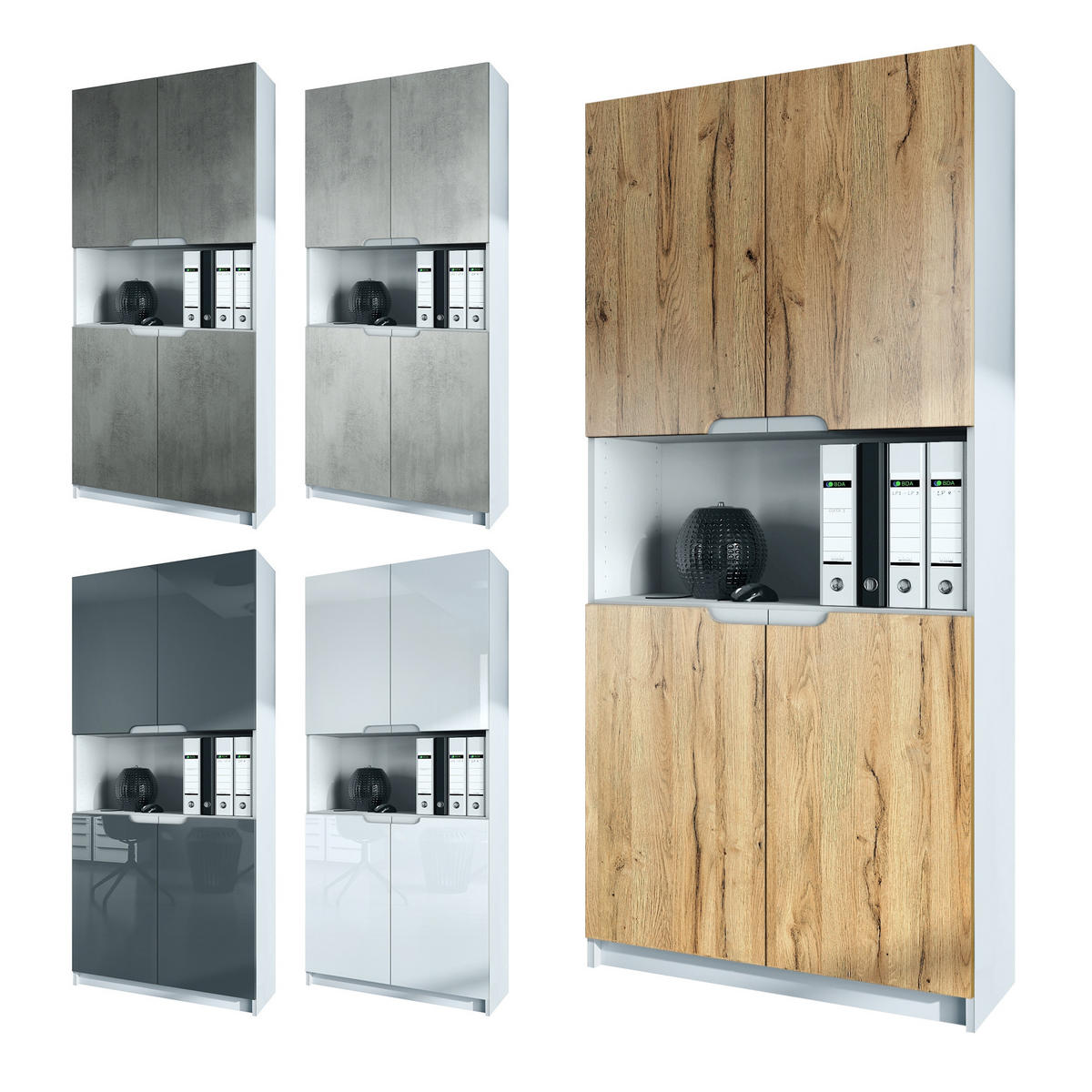 BÜROSCHRANK Logan Fronten in Schwarz matt - Schwarz, Holzwerkstoff (82/184/37cm) - Vladon
