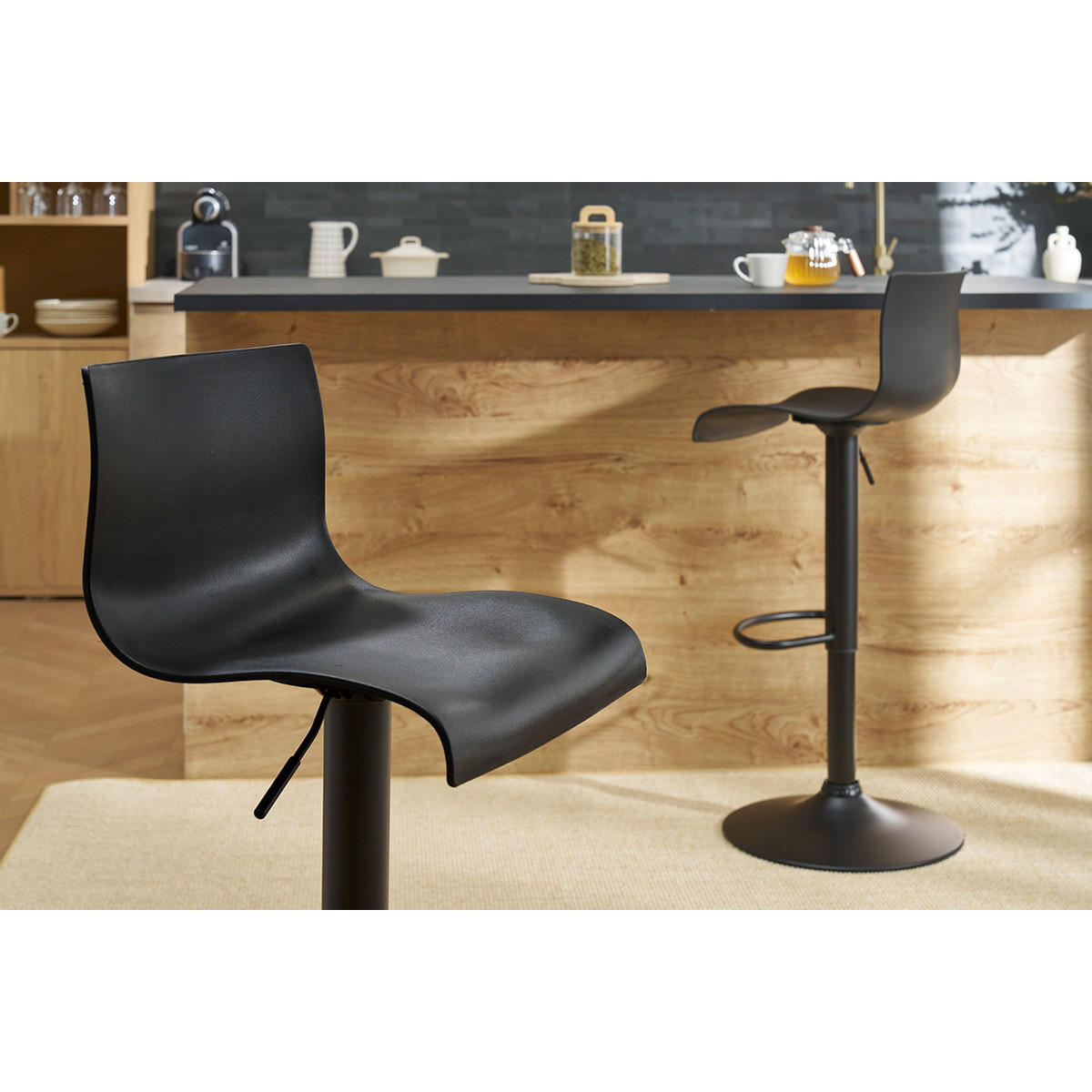 BARHOCKER Verstellbar Schwarzes Metall 2er-Set ONA - Schwarz, Kunststoff (45/81/41.5cm) - Miliboo