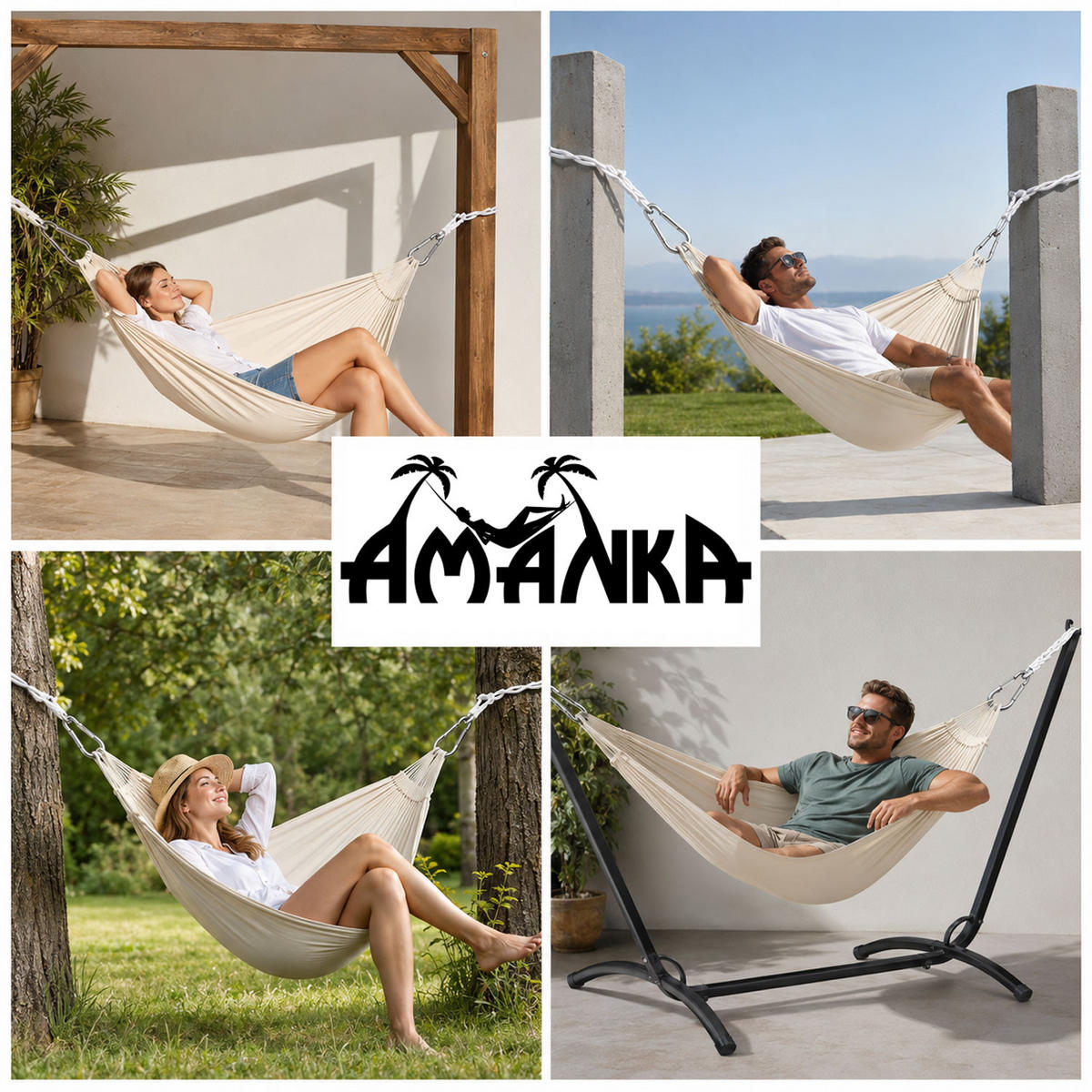 HÄNGEMATTEN Befestigung Kenichi bis 160kg - mit Karabiner und Seilen - Weiß, Kunststoff (220cm) - Amanka