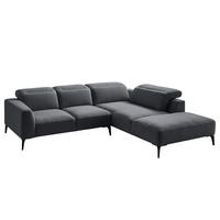 ECKSOFA mit Ottomane - Schwarz/Grau, Textil/Metall (263/238cm) - home24