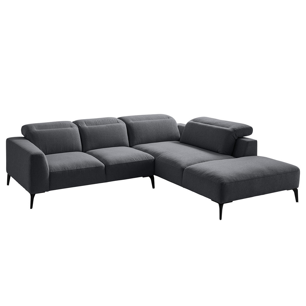 ECKSOFA mit Ottomane - Schwarz/Grau, Textil/Metall (263/238cm) - home24