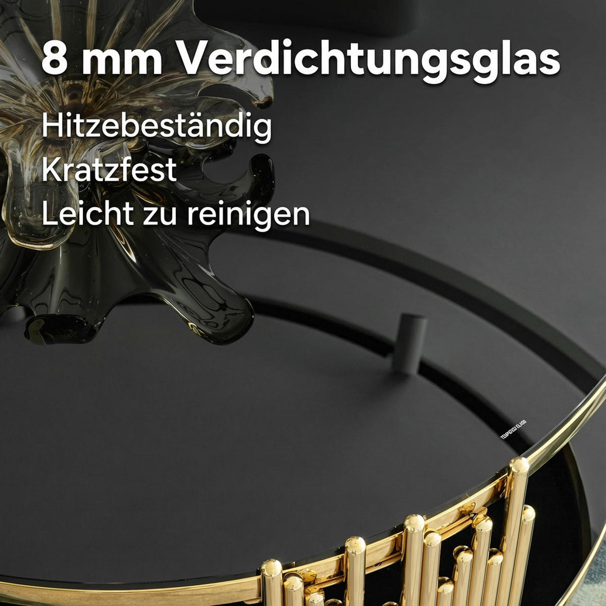 COUCHTISCH rund in Schwarz und Gold, Ø 80 cm, Doppelglas und Edelstahlgestell - Goldfarben, Metall (80/80/45cm) - Urban Meuble