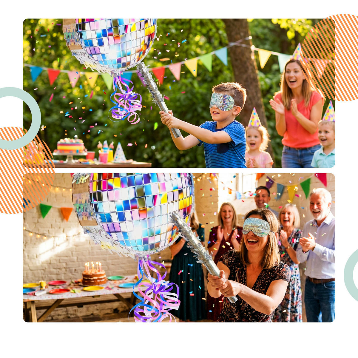 PINATA - srebrne boje, valoviti karton/plastika (30/30/8cm) - Relaxdays