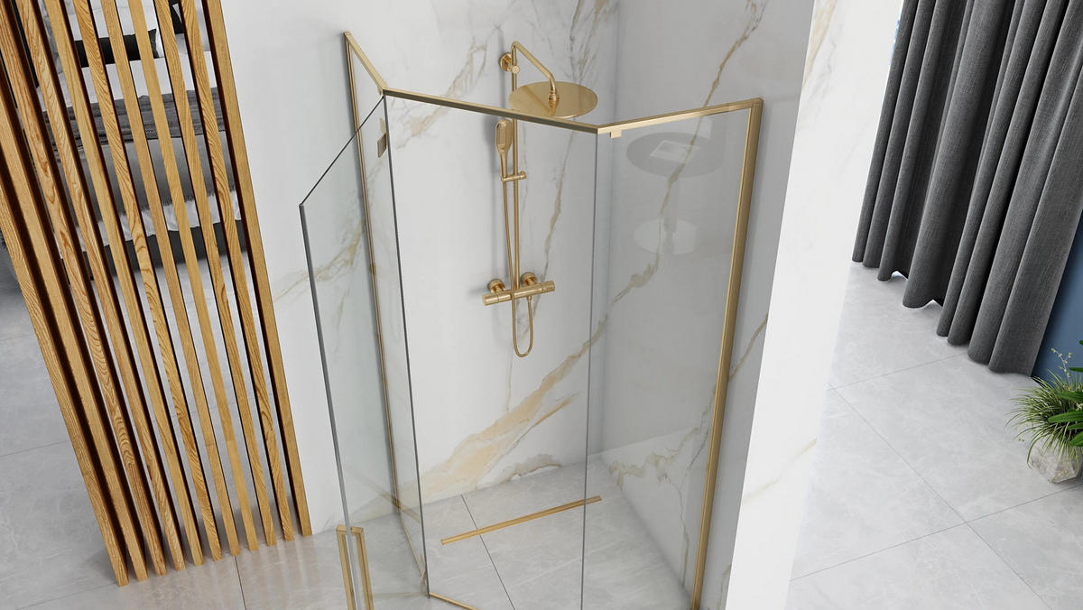 DUSCHKABINE Rea Diamond Gold 90x90 mit Duschwanne Diamond Schwarz - Goldfarben, Glas (90/90/195cm) - REA