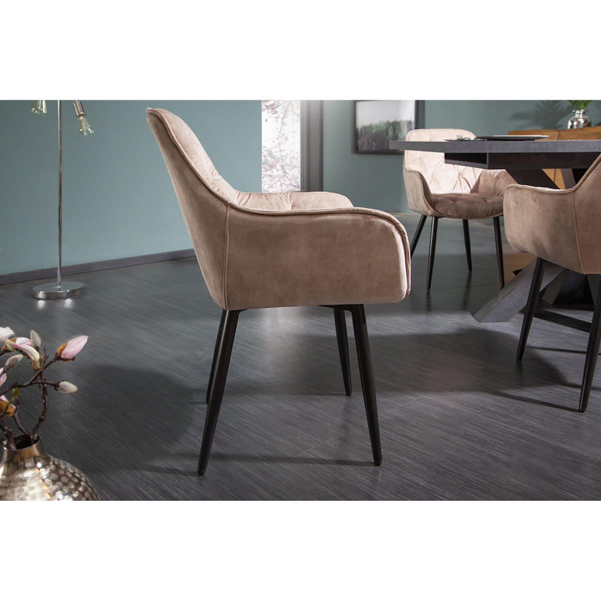 STUHL MILANO Samt Champagner, Beige - Champagner/Beige, Textil (59/84/62cm) - riess-ambiente