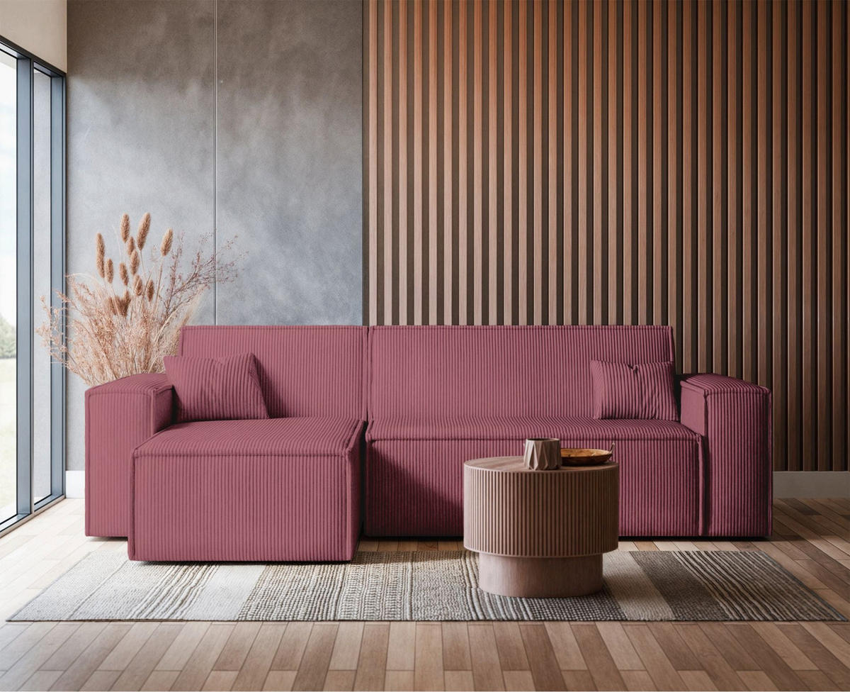 ECKSOFA Scarlo Dunkelrosa Cordbezug - Dunkelrosa/Schwarz, Kunststoff/Textil (244/145cm) - Selsey