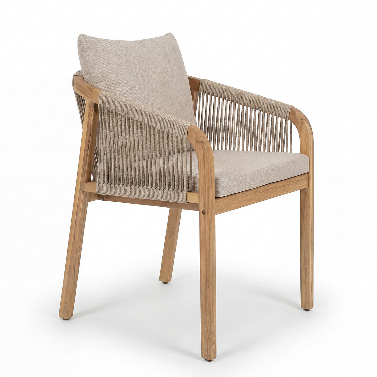 GARTENSTUHL - 2er-Set - Akazie massiv / Webstoff - Beige, Holz/Textil (58/77/62cm) - home24