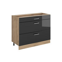 SPODNJA OMARICA ZA KUHINJO R-Line, Antracit z visokim sijajem/Zlati hrast z močjo, 100 cm brez delovne plošče - barve hrasta/antracit, leseni material (100/81.6/46cm) - Vicco