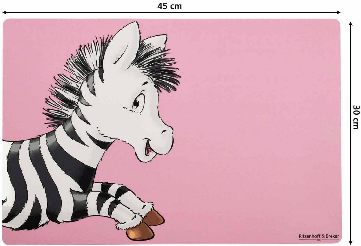 KINDERGESCHIRR + TISCHMATTE Happy Zoo Zebra 4er Set - Pink, Keramik (1/1/1cm) - Ritzenhoff Breker