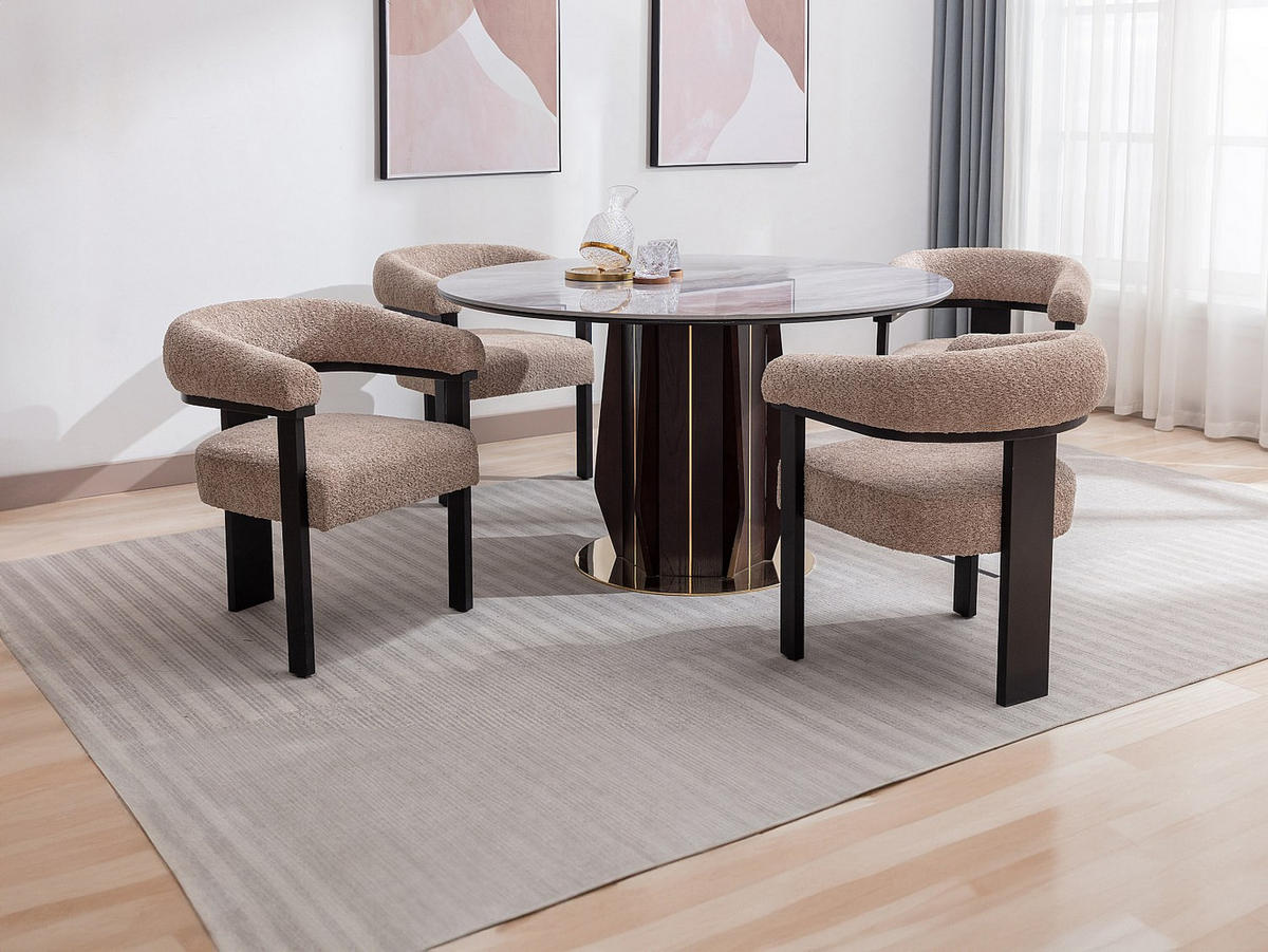 STUHL mit Armlehnen - Bouclé-Stoff & Kautschukholz - Taupe & Schwarz - LIVELIA - Ecru, Textil (60/78/64cm) - Pascal Morabito