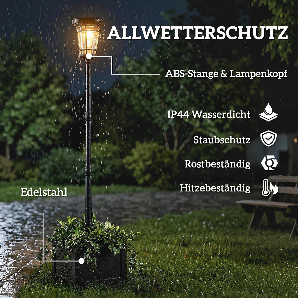 SOLÁRNÍ SVÍTIDLO z plastu, černé - černá, plast (41.5/41.5/195cm) - Outsunny