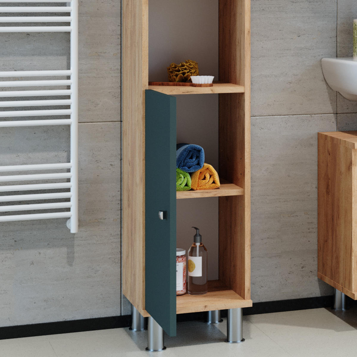 KOUPELNOVÁ SKŘÍŇKA Fynn Zlatý mocný dub - zelená barva, kompozitní dřevo (30/190/30cm) - Vicco