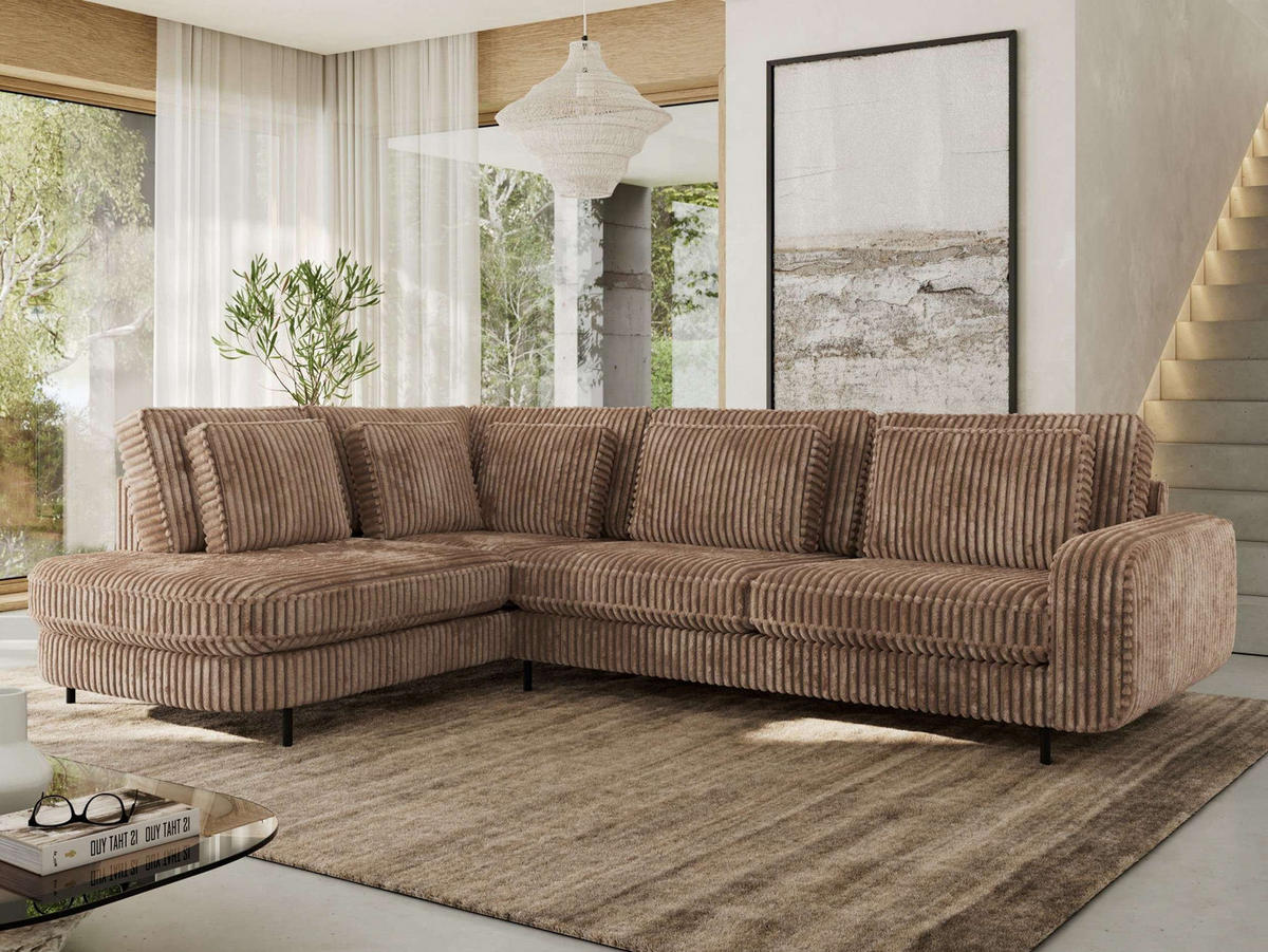 ROHOVÁ SEDAČKA CALENO L - Hnědá Manšestr - Pravá Strana - černá/hnědá, kov/textil (317/225cm) - MKS