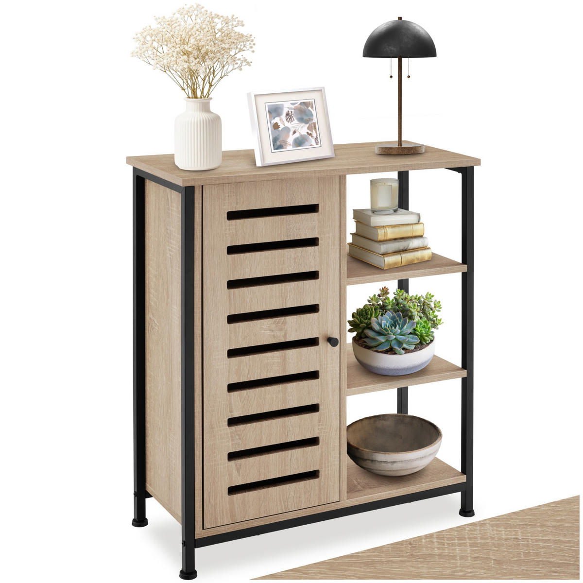 SIDEBOARD ,mit höhenverstellbaren Kunststofffüßen, 70 x 32 x 82 cm,Industrial Holz hell, Eiche Sonoma - Naturfarben, Holzwerkstoff (32/82/71cm) - tectake