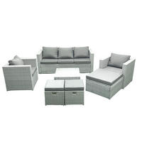 GARTENMÖBEL-SET mit Kissen Polyrattan Hellgrau-Mix 8-Sitzer - Hellgrau/Grau, Glas/Kunststoff - Fimous