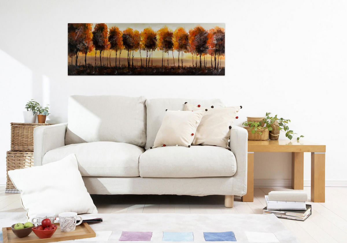 ÖLGEMÄLDE 150/50 cm - Schwarz/Orange, Holz/Textil (2/50cm) - KUNSTLOFT