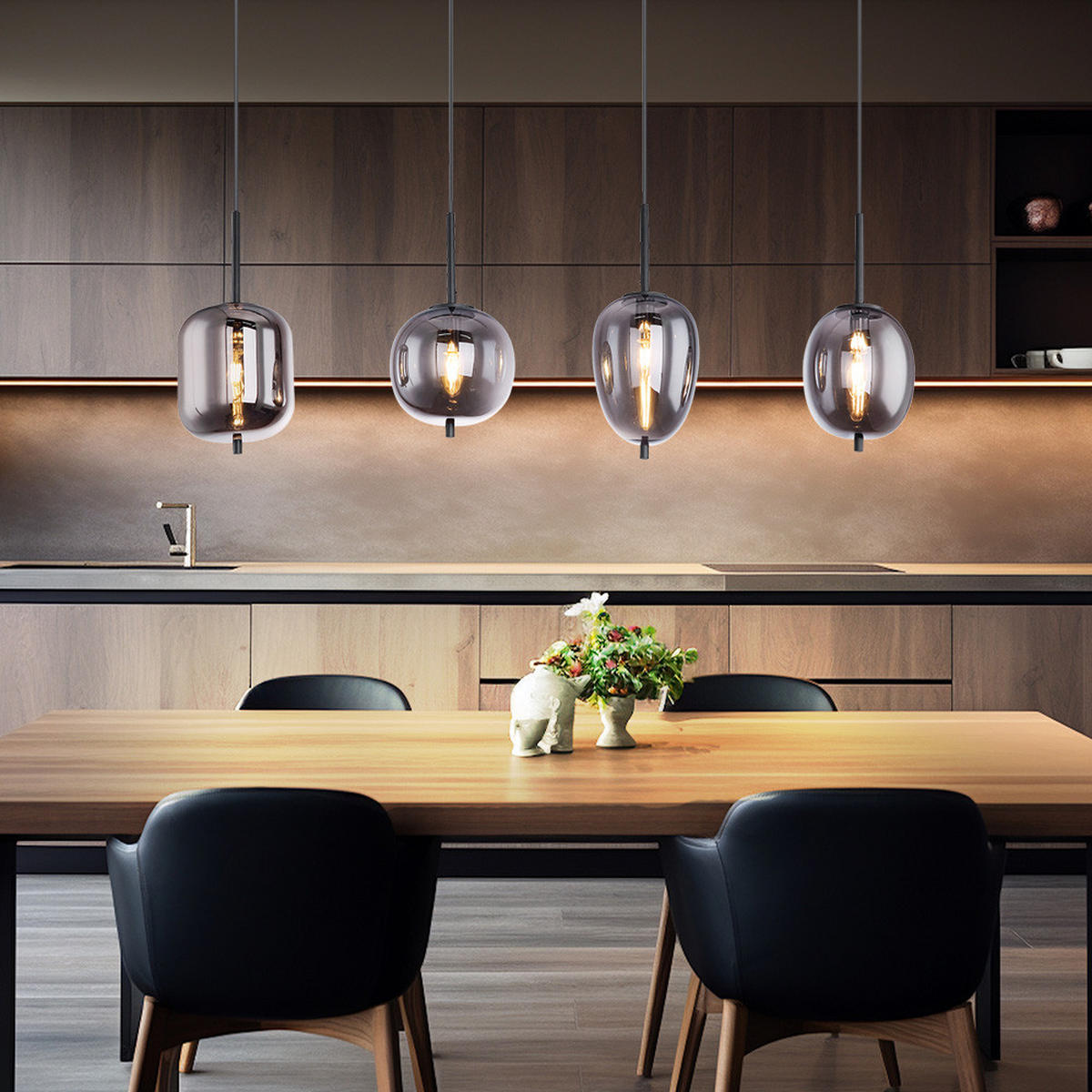 HÄNGELEUCHTE Glas Rauchfarben Grau 4 flammig - Grau, Glas (100/18.5/120cm) - Globo Lighting