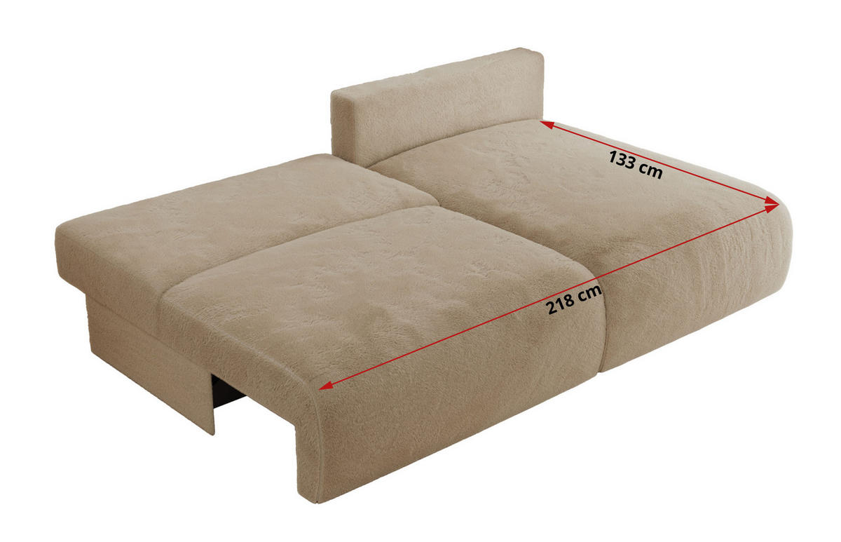 ECKSCHLAFSOFA VIVO L Beige Plüsch - rechts - Beige/Schwarz, Kunststoff/Textil (150/223cm) - MKS