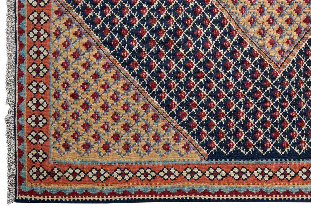 HANDWEBTEPPICH Kelim Senneh Blau 193/153 cm Schurwolle - Blau, Textil (153/193cm) - Looma