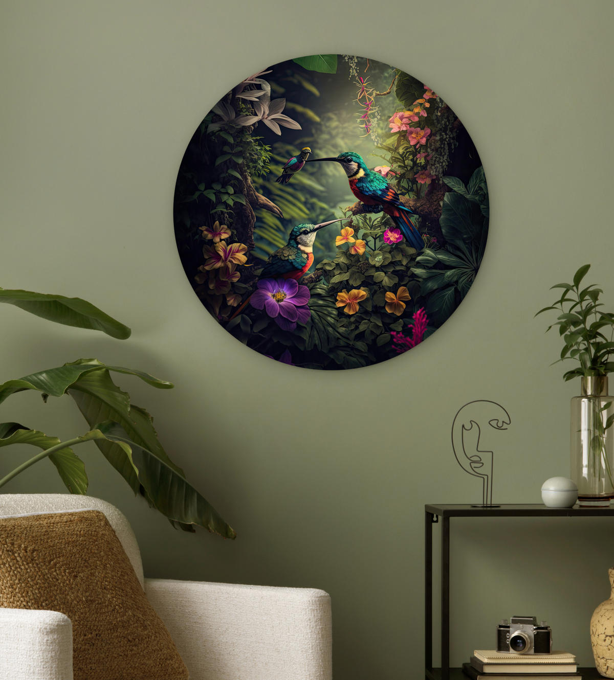 WANDBILD Blumen - Vogel - Dschungel - Pflanzen 60x60 cm - Petrol, Kunststoff (60/60cm) - MuchoWow