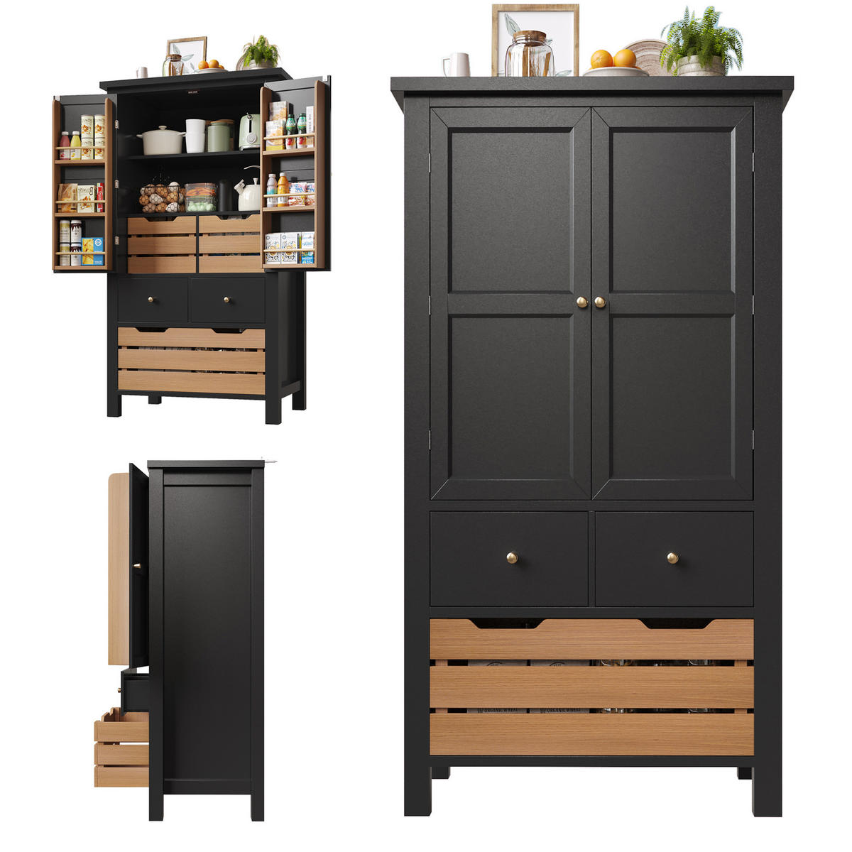 HIGHBOARD mit Schubladen 80/40/140 cm in Schwarz mit viel Stauraum - Schwarz, Holzwerkstoff (80/140/40cm) - BEAOK