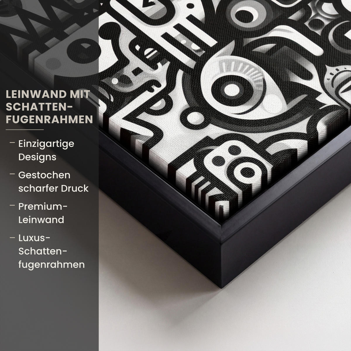 LEINWAND Bilder mit Rahmen - Symbole - Abstrakt - Grafik - Schwarz - 20x30 - Schwarz, Textil (20/30cm) - MuchoWow