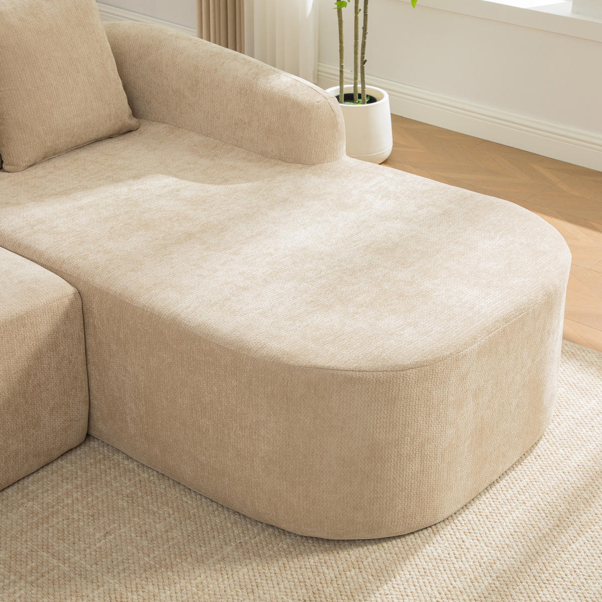 ECKSOFA Chenille Hellkhaki mit Kissen - Hellbraun, Textil (270/172cm) - WISHDOR