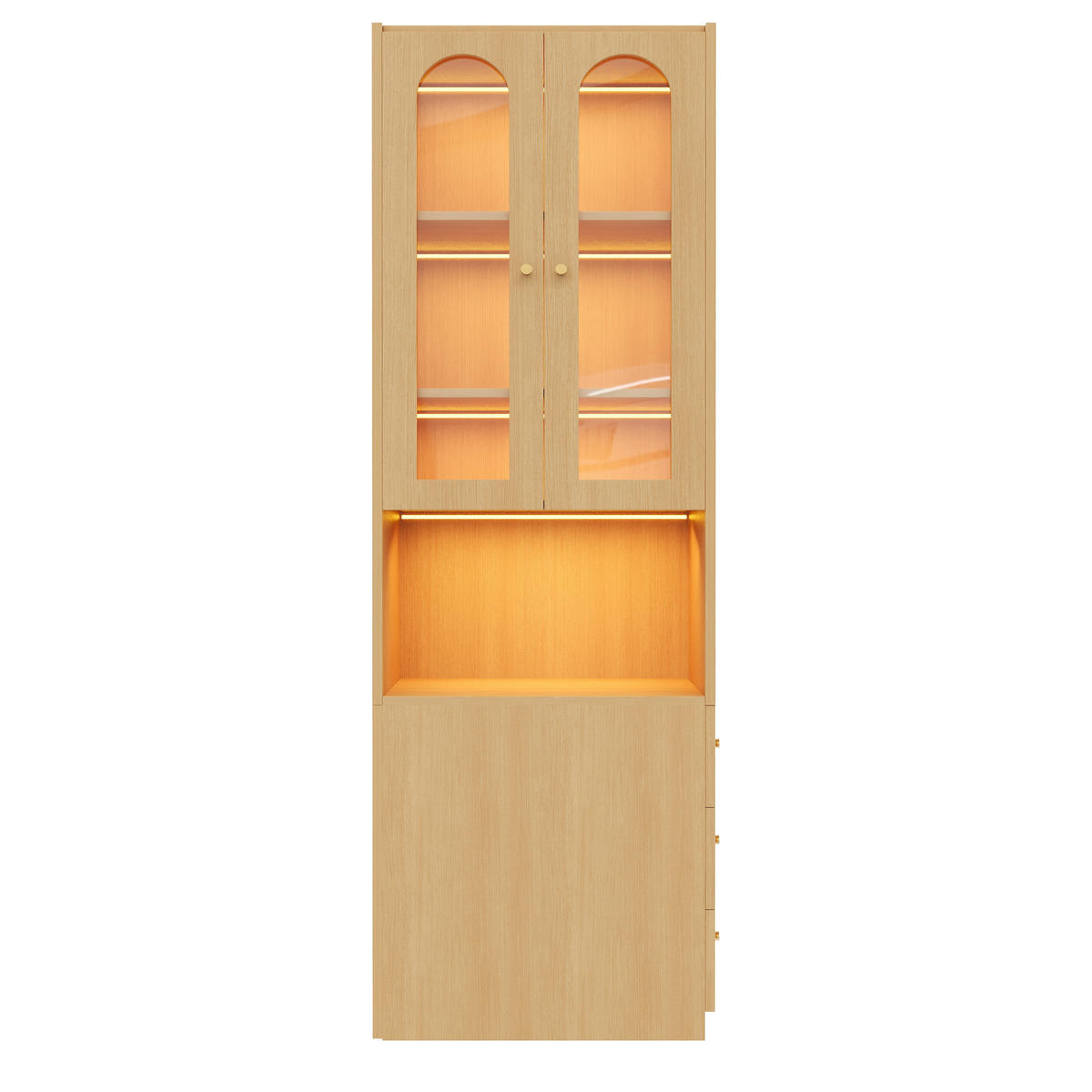 BÜCHERREGAL Hochschrank 60cm Holz Glas LED modern - Eichefarben, Holzwerkstoff (60/200/40cm) - FLIEKS