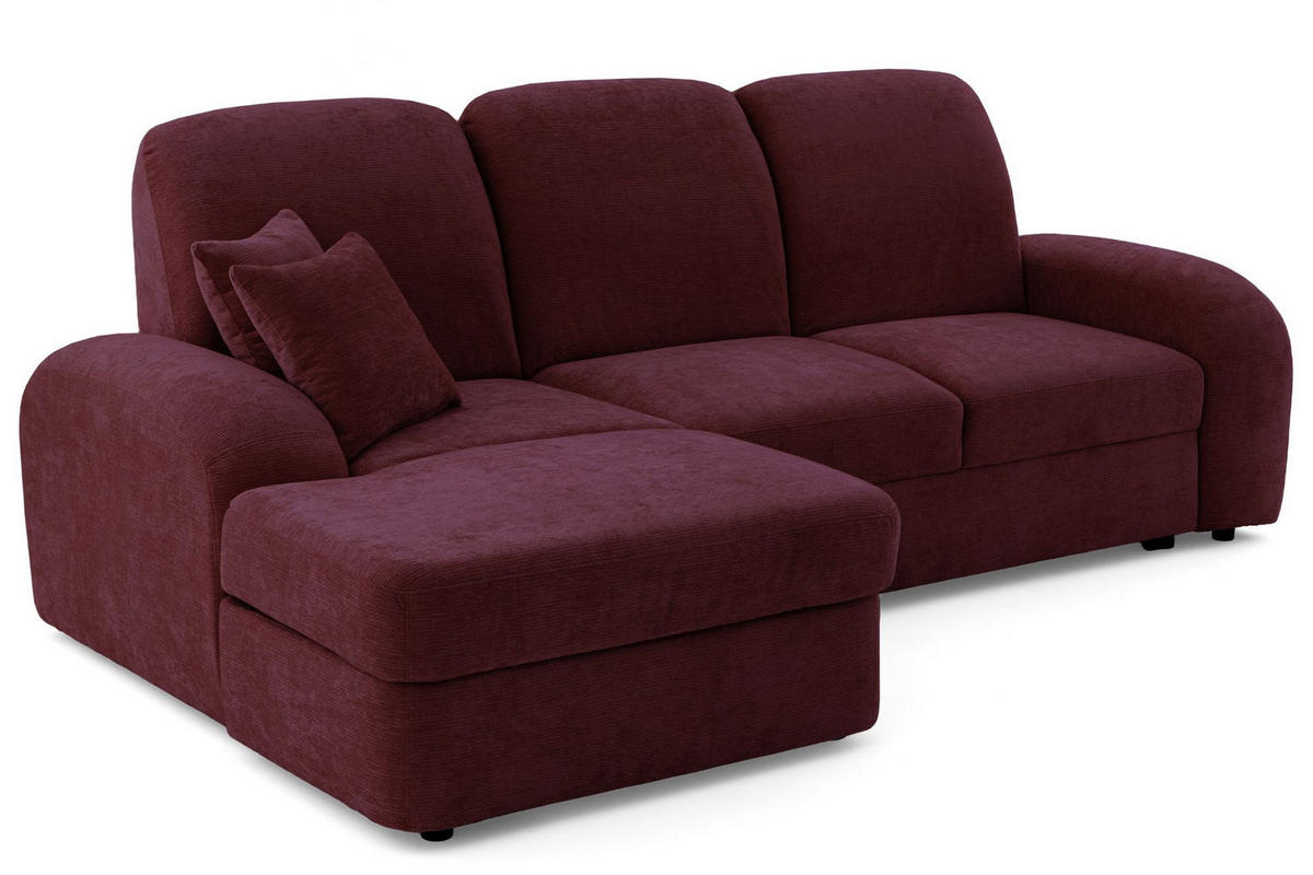 ECKSOFA VIBE S Links mit Schlaffunktion 130x202 Chenille Bordeaux - Bordeaux/Schwarz, Holz/Kunststoff (255/156cm) - Muffo