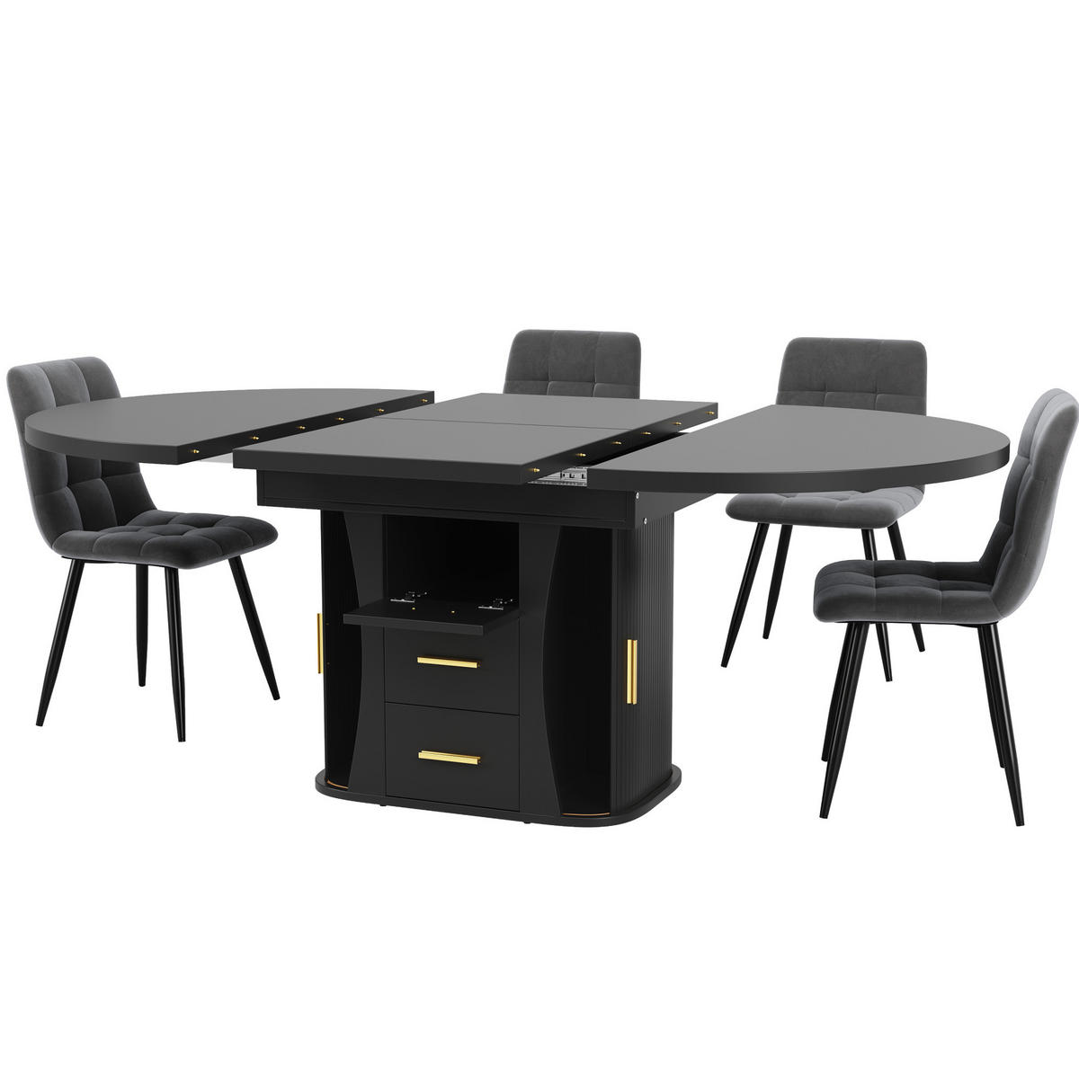 AUSZIEHTISCH aus MDF 118x118x77 cm Schwarz mit ausziehbarer Tischplatte und Stauraum - Schwarz, Holzwerkstoff (118/118/77cm) - Modfu