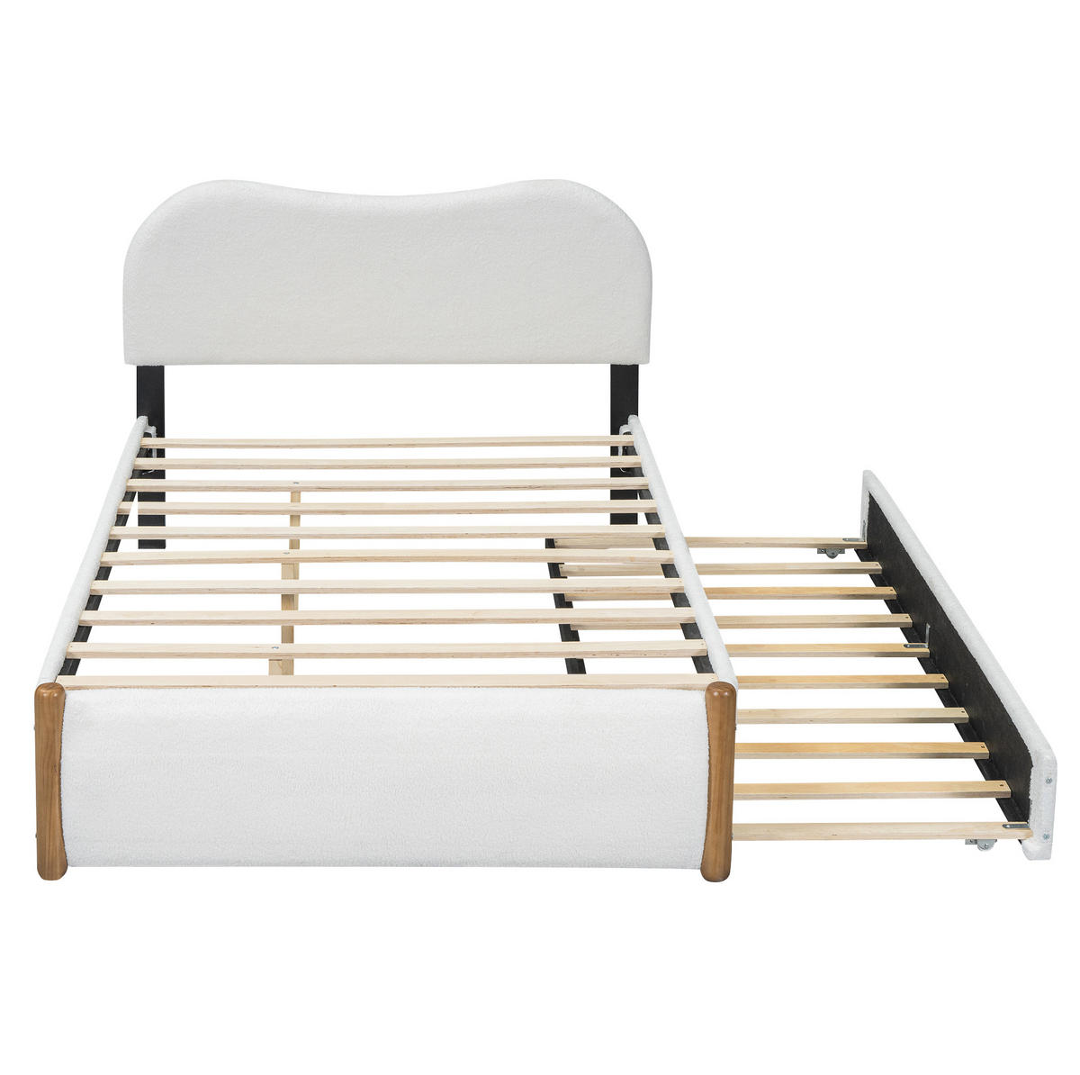 POLSTERBETT aus Plüsch und MDF 140x200 cm Weiß mit ausziehbarem Rollbett und minimalistischem Design - Weiß, Textil (140/200cm) - Modfu