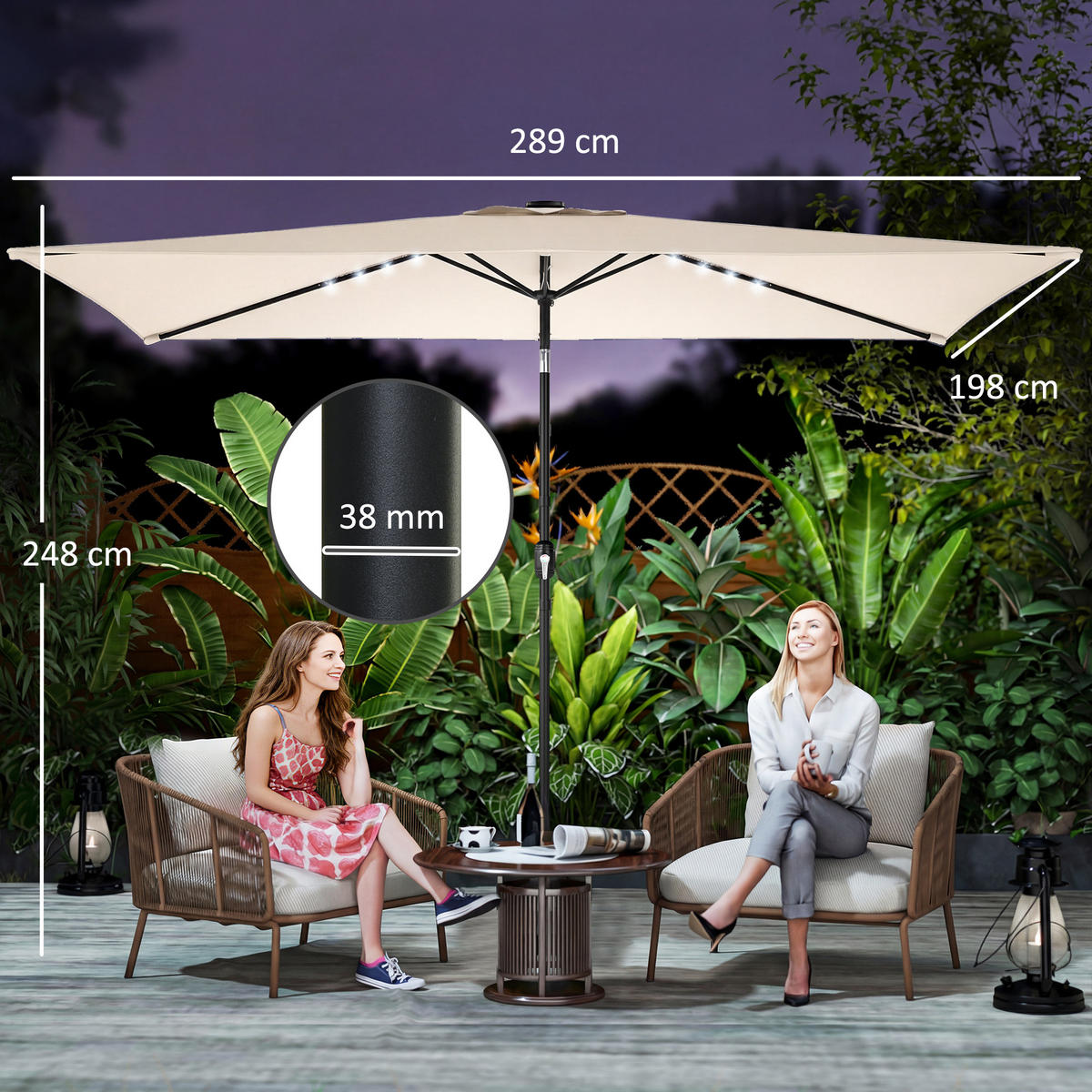 SONNENSCHIRM mit Solar LED Cremeweiß - Creme, Metall (198/289cm) - Outsunny
