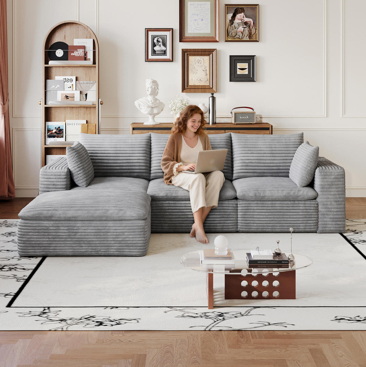 SOFA modular 260 cm Stoff Grau - Grau, Kunststoff (160/260cm) - Meubliv